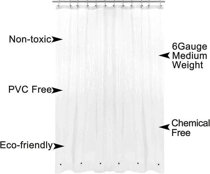 Barossa Design Extra Long Shower Curtain or Liner 72x80-6 Magnets on Bottom, PEVA, Waterproof, PVC Free, Metal Grommets - 72 x 80 Inches, Clear - ModernBath