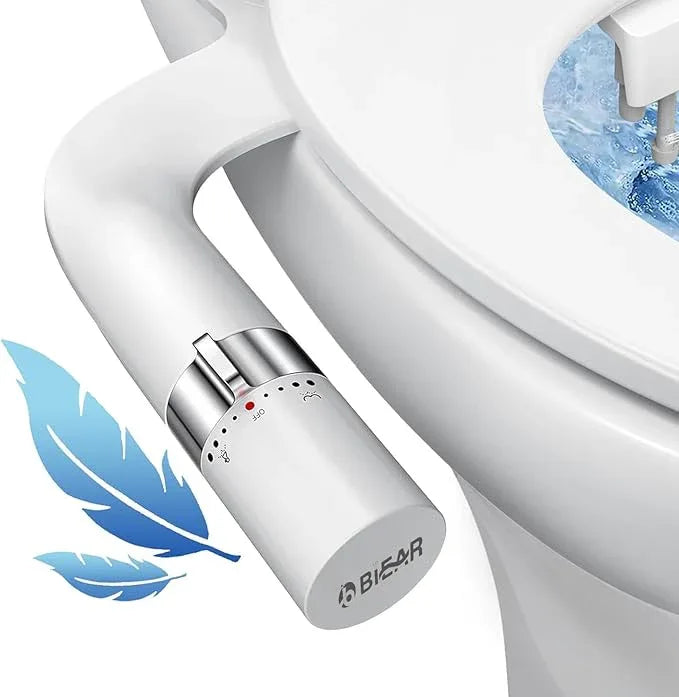 Bidet Attachment For Toilet, Ultra-Slim Dual Nozzle Bidet Toilet Seat, Non-Electric Bidets for Toilets, Adjustable Water Pressure, Feminine/Rear Wash for Women Men (Silver) - ModernBath