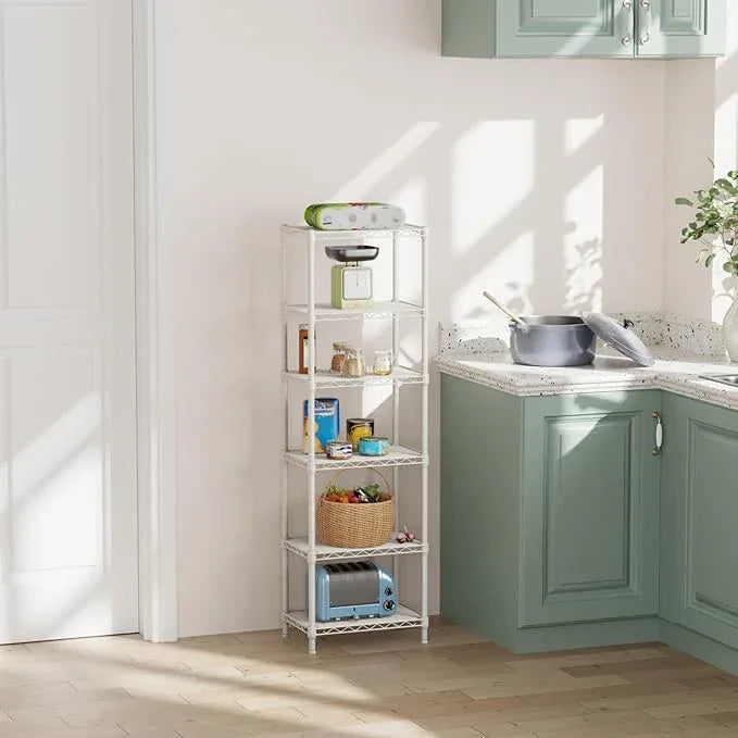 SINGAYE 6 Shelves Storage Shelf Wire Closet Bathroom Organizers Metal Pantry Kitchen Small Garage Shelving Unit Laundry Room Organization Home Corner Rack Estantes para Cocina White 10" Dx16 Wx60”H - ModernBath