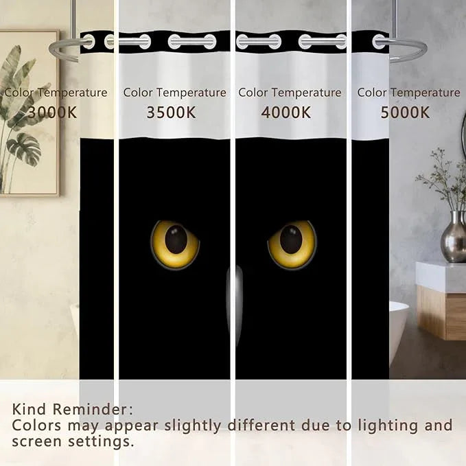 No Hook Black Shower Curtain, Animal Style Cool Owl Shower Curtain with Liner, Warerproof Fabric Cloth Shower Curtains with Sheer Top Window, Rustic Minimalist Mysterious Owl Pattern, 71x74 Inches - ModernBath