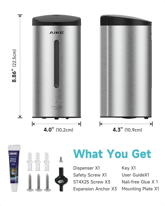 AIKE Automatic Wall Mount Liquid Soap Dispenser, Commercial Stainless Steel with 25oz Large Capacity Save Time Effort and Cost,Model AK1205(Brushed) - ModernBath