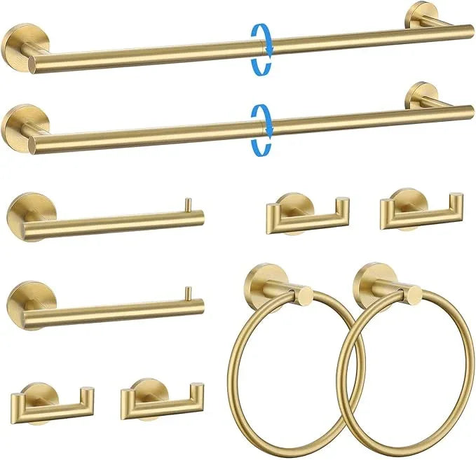 10-Piece Brushed Gold Towel Bar Set Bathroom Hardware Set Include 23.6in Towel Bar Toilet Paper Holder Towel Ring Upgraded Towel Hooks Towel Holder Set for Bathroom Stainless Steel Wall-Mounted - ModernBath