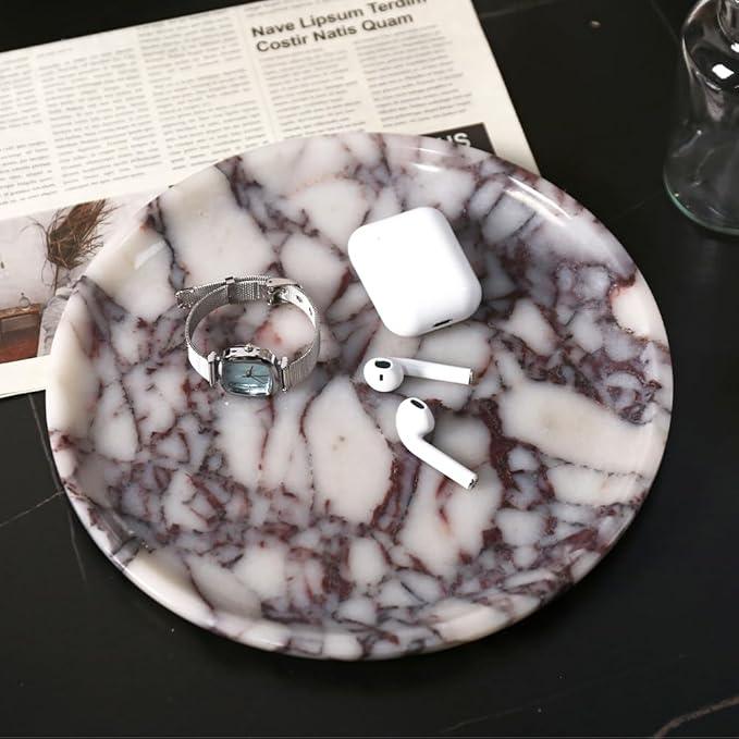 Natural Marble Tray, Coffee Table, Food, Fruit, Paper Cup, Cake Display, Coffee bar, Family Gatherings, Seasonal Holiday Decoration Tray(Viola-Circular-9.8"x9.8"x0.7") - ModernBath