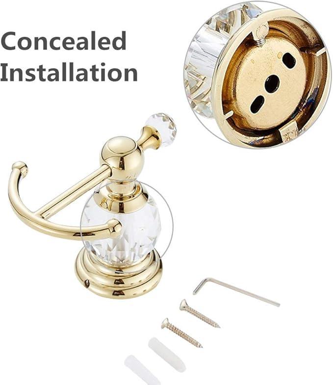 Crystal Gold Towel Hook, Gold Bathroom Robe Hook, Coat Rack Hanger Heavy Sturdy Double Towel Hooks Bath Farmhouse Clothes Hook Wall Mounted Modern for Bathroom Kitchen Washroom - ModernBath
