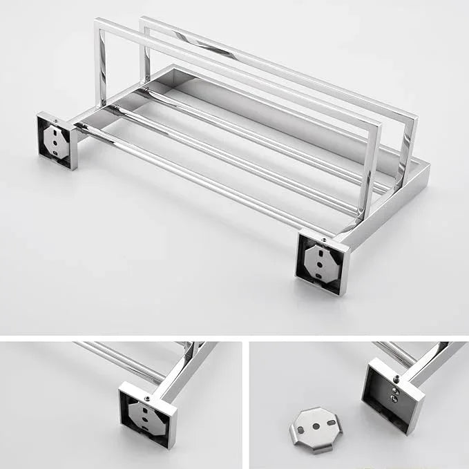 KOKOSIRI Bathroom Towel Shelf 16'' Chrome Towel Rack with Two Bath Towel Bars SUS304 Stainless Steel Wall Mounted, Polished Finish B6003CH-L16 - ModernBath
