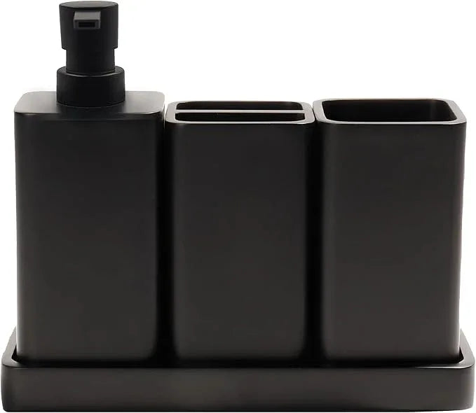 YMXYJM Bathroom Accessories Set, 4 Pcs Bathroom Accessory Set, Soap Dispenser, Toothbrush Holder, Qtip Holder Set, Bathroom Sets Complete, Bathroom Sink Set for Modern Home,Matte Black - ModernBath