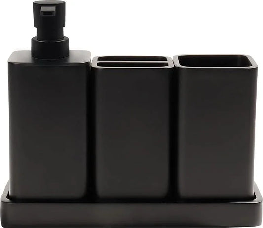 YMXYJM Bathroom Accessories Set, 4 Pcs Bathroom Accessory Set, Soap Dispenser, Toothbrush Holder, Qtip Holder Set, Bathroom Sets Complete, Bathroom Sink Set for Modern Home,Matte Black - ModernBath