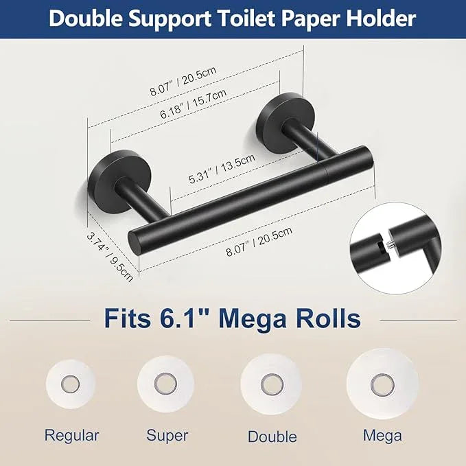 TQKAG Matte Black 5 Piece Bathroom Hardware Accessories Set 23.6" SUS304 Stainless Steel Bathroom Towel Bar Holder Sets Double Post Pivoting Toilet Paper Holder Set Wall Mounted - ModernBath