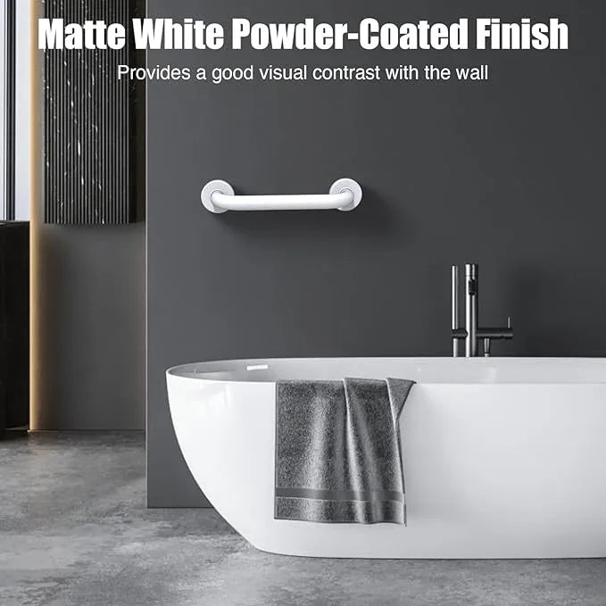 ROTHLEY 12 Inch Grab Bar for Bathtubs and Showers: Stainless Steel Shower Grab Bar Wall Mounted Shower Handle with Concealed Screws for Handicapped Elderly and Seniors (Matte White) - ModernBath
