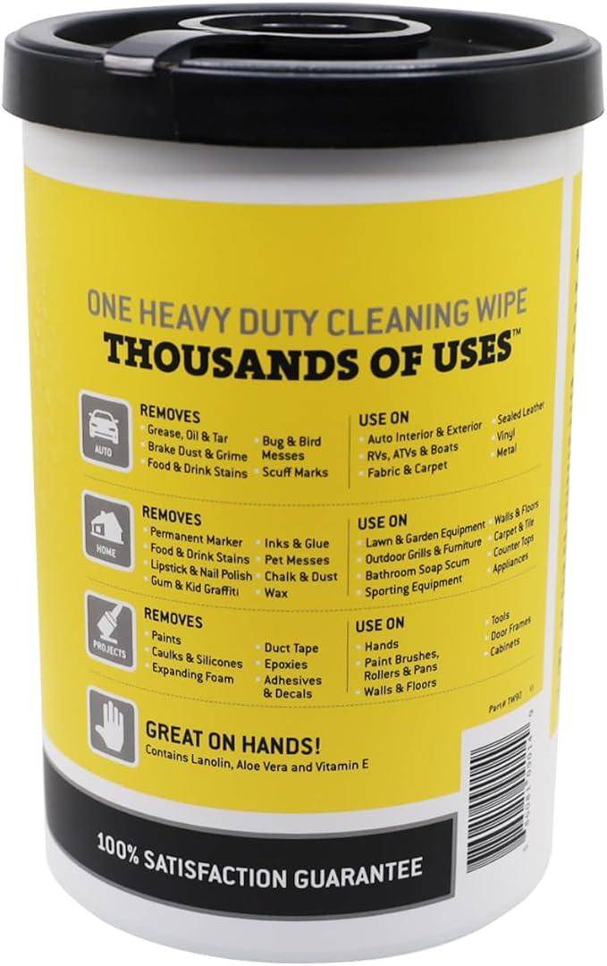 Tub O' Towels Heavy-Duty Multi-Surface Cleaning Wipes, 10" x 12", 90 Count Canister, Removes Grease, Grime, Tough Stains, Durable Disposable Wipes for Home, Garage, Outdoor Cleaning Tasks, 2-Pack - ModernBath