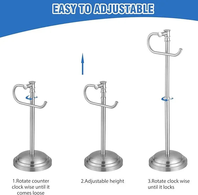 RUMOSE Toilet Paper Holder Stand for Floor, Brushed Nickel Adjustable (12.4" to 22.8") Bathroom Toilet Tissue Holder, Free Standing Toilet Paper Roll Holder with Storage, Stainless Steel - ModernBath