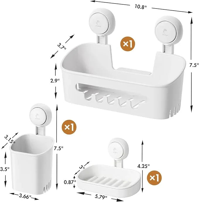 LEVERLOC Shower Caddy Suction Cup Set Shower Organizer & Soap Holder & Toothbrush Holder, Bathroom Shelf Basket NO-Drilling, Removable Suction Storage Waterproof Bathroom Caddy, White - ModernBath