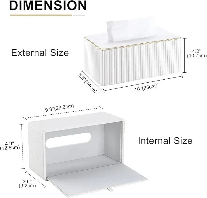 KINGFOM Rectangular Tissue Box Cover, PU Leather Tissue Box Holder with Magnetic Bottom, Napkin & Facial Tissue Holder Dispenser Decorative Box Cover for 120-count (3-Ply) 160-count (2-Ply) White - ModernBath