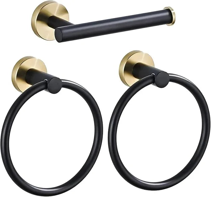 Bathroom Hardware Set 3 Piece Black&Gold Wall Mounted Stainless Steel Hardware Towel Bar Set Gold Bathroom Accessories Towel Rack Set Kit Includes 2 Hand Towel Ring, Toilet Paper Holder - ModernBath