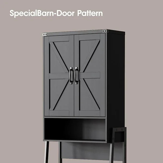 Over The Toilet Storage Cabinet with 2-Door Design Bathroom Organizers and Storage with Anti-Tip Device Over Toilet Organizer with Shelves for Bathroom,Restroom,Laundry Black - ModernBath