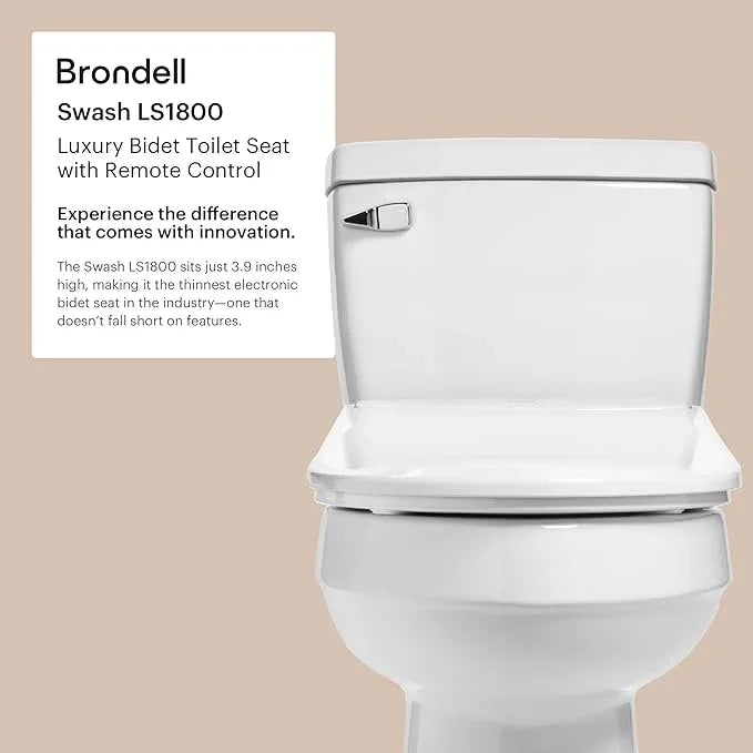 Brondell LS1800-RW Swash Electric Bidet Toilet Seat with Oscillating Stainless Steel Nozzle, Warm Air Dryer, Heated, Night Light, Gentle Close Lid, Thin Profile, Remote Control, Round - ModernBath