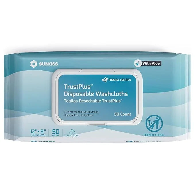 SUNKISS Trustplus Wet Wipes for Adult No Rinse, Extra Large 8”x12” Body Cleaning Washcloths for Elderly Incontinence & Cleansing, Fresh Scented, 50 Count - ModernBath