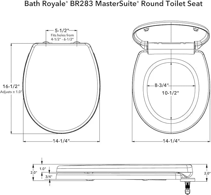 Bath Royale Slow Close Toilet Seat Round BR283-00 Heavy Duty & Scratch Resistant, Fits All Toilet Brands, MasterSuite Series - ModernBath