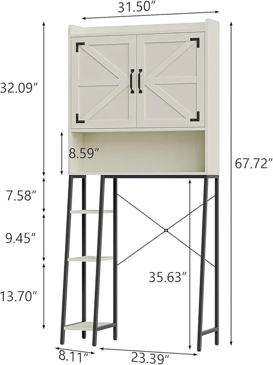 Vabches Over The Toilet Storage Cabinet, Farmhouse Storage Cabinet Over Toilet with 2 Barn Door & Toilet Paper Holder Stand，Home Space-Saving Toilet Rack, for Bathroom, Restroom, Laundry - ModernBath