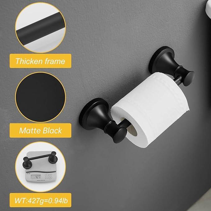 BESy Wall Mounted Toilet Paper Roll Holder Rustproof Toilet Tissue Holder Bathroom Flexible Pivoting Handle Tissue Roll Holder, Matte Black, Stainless Steel - ModernBath