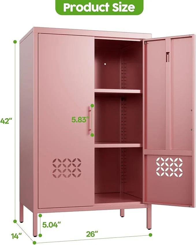 42" H Metal Pantry Cabinet, Kitchen Pantry Storage Cabinets with 2 Shelves, for Home Office Bathroom, Required Assembly, Light Pink - ModernBath