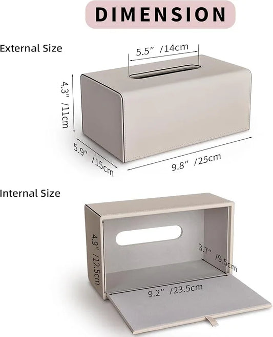 Tissue Box Cover, PU Leather Rectangular Tissue Box Holder with Magnetic Bottom Cover for Facial Tissues/Napkins, Office & Living Room Decor Box for Standard 120-count (3-Ply) 160-count (2-Ply) Beige - ModernBath