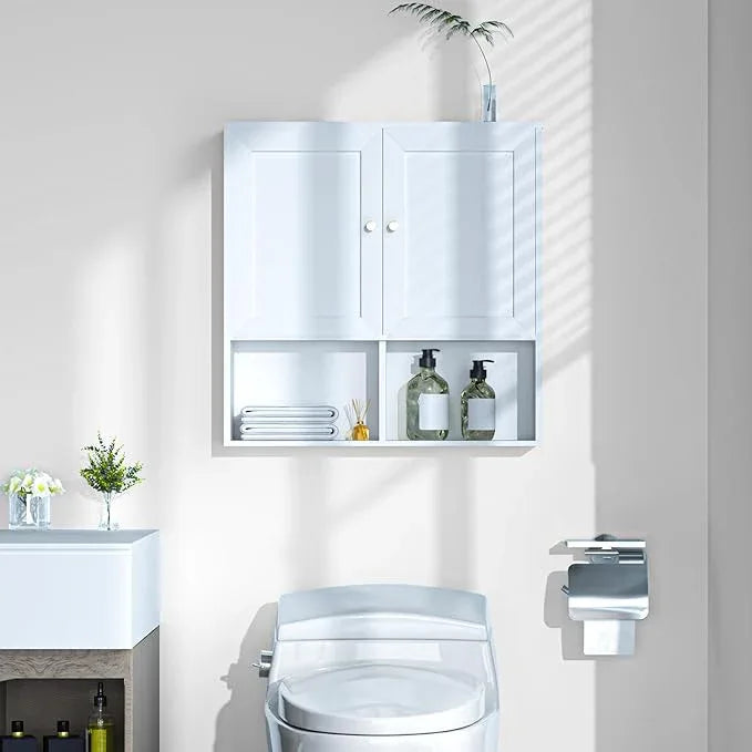 Bathroom Wall Cabinet, Medicine Cabinet with 2 Door and Adjustable Shelves,3-Tier Wood Hanging Storage Over The Toilet,White Wall Mounted Cabinet for Bathroom, Kitchen,Laundry Room - ModernBath