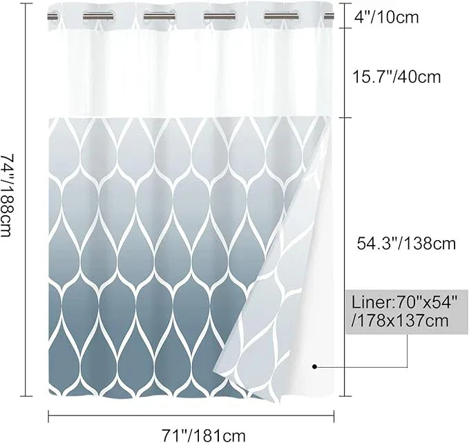 Yiatn No Hook Ombre Aegean Blue Shower Curtain with Snap in Fabric Liner Set - Hotel Style with See Through Mesh Top Window, 71x74 INCH - ModernBath