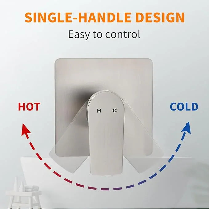 Brushed Nickel Shower Faucet Single Function Trim Kit with Rough-in Valve Set Bath Rainfall Shower System 8inch Square Stainless Steel Metal Shower Head - ModernBath