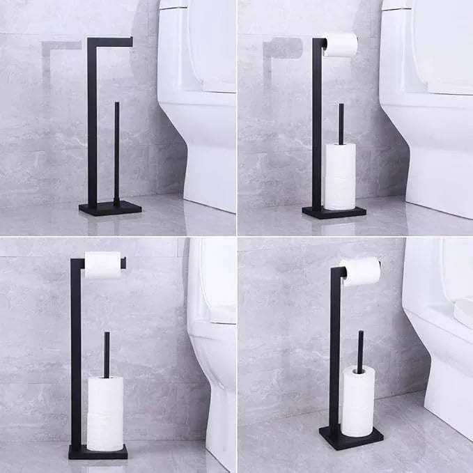 kimzcn Matte Black Toilet Paper Holder Stand Toilet Paper Roll Holder with Shelf Reserve Free Standing Portable Tissue Storage Organization - ModernBath