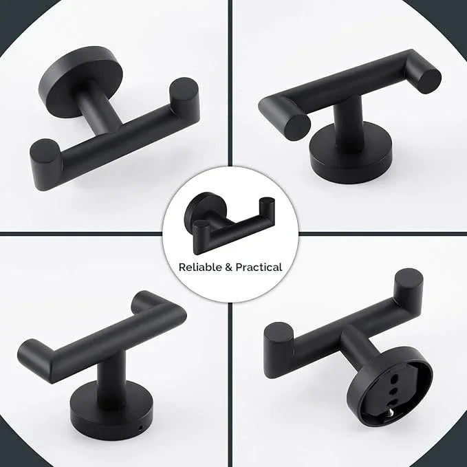 Angle Simple Double Towel Hook Matte Black 2 PCS, Stainless Steel Bathroom Robe Hook, Hand Towel Holder for Wall - ModernBath