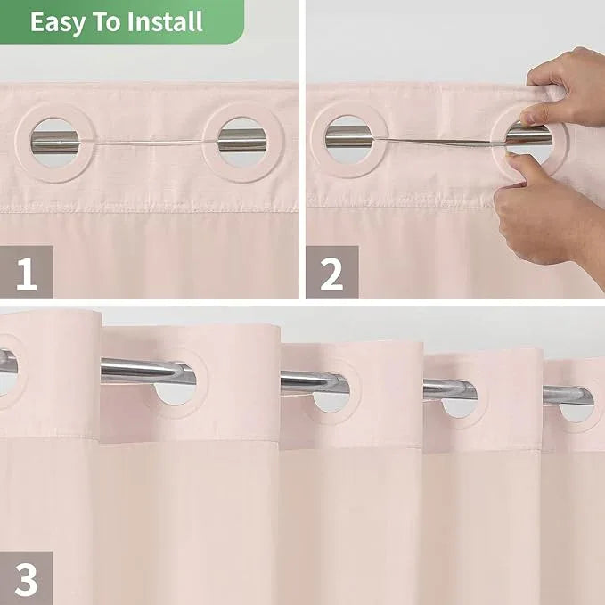 eachope Blush No Hook Shower Curtain with Snap-in Fabric Liner Set,Slub Textured Fabric Shower Curtains for Bathroom,Hotel Style Modern Shower Curtain,Water Repellent & Washable,71x74(72) - ModernBath