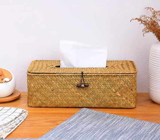 Seagrass Tissue Box Cover Rectangular Woven Napkin Holder Decorative for Bathroom Farmhouse (Natural, 10 x 5.5 x 4.2 Inch) - ModernBath