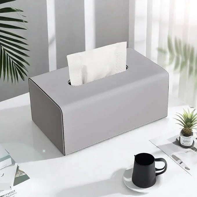 KINGFOM Tissue Box Cover, PU Leather Rectangular Tissue Box Holder with Magnetic Bottom Cover for Facial Tissues/Napkins, Office & Living Room Decor Box (Gray) - ModernBath