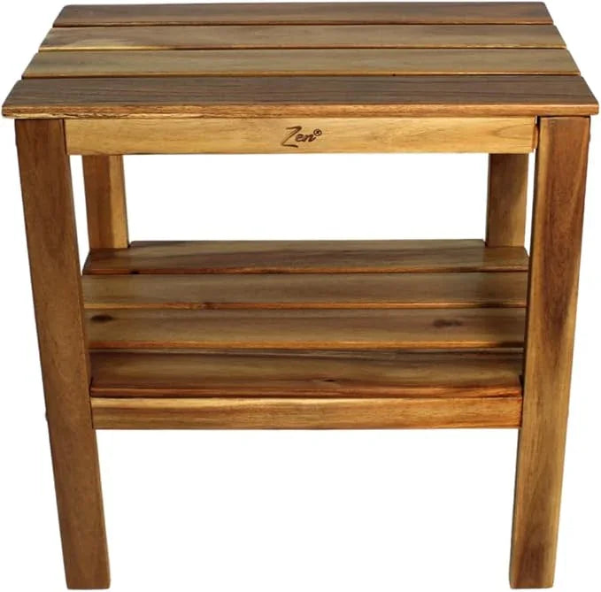 Zen 18" Acacia, Wooden Shower Bench with Shelf, Shower Stool, Footrest, and Seat for Bathroom or Spa - ModernBath