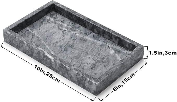 Moreast Black Marble Tray, Stone Bathroom Tray, Decorative Holder for Tissrue, Candle, Soap, Towel, Plant (Black - 10 x 6) - ModernBath