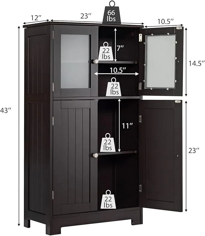 GOFLAME Bathroom Storage Cabinet, Freestanding Storage Cabinet with 4 Doors, Wooden Kitchen Cupboard with Adjustable Shelf, Buffet Sideboard, Multipurpose Home Organizer for Bathroom, Kitchen, Brown - ModernBath