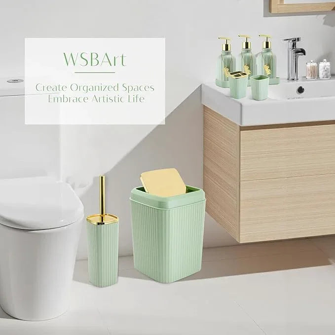 WSBArt 17PCS Bathroom Accessory Set Bathroom Set Green Bathroom Decor,Toilet Brush, Trash Can, Qtip Holder Dispenser& 3PCS Soap Dispenser - ModernBath