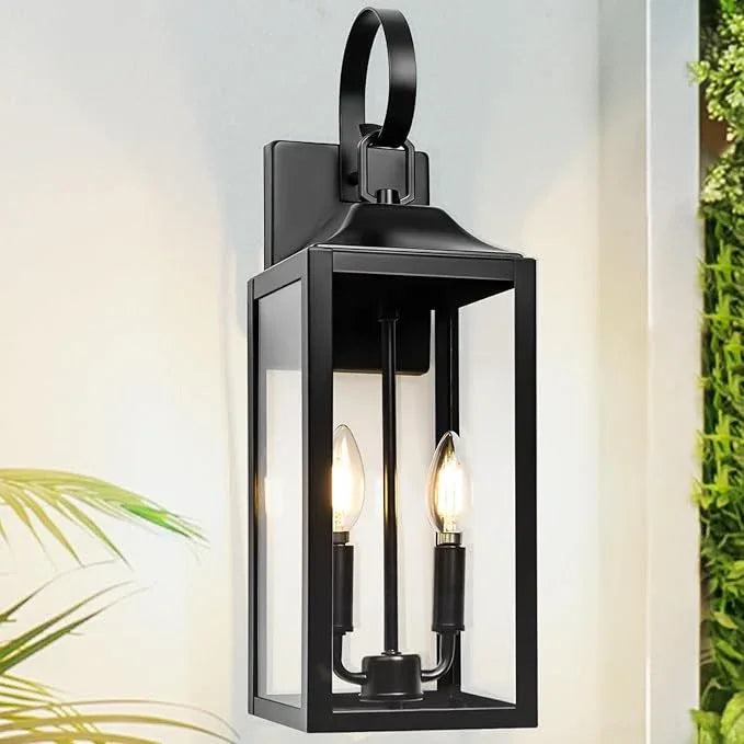 19" Black Outdoor Wall Lantern 2-Light, Large Outside Modern Porch Sconce Light Fixture, Industrial Porch Light Wall Mount with Glass, Waterproof Farmhouse Exterior Lamp Lighting （1 Pack） - ModernBath