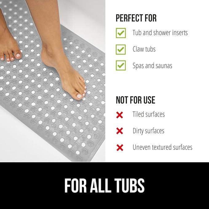 GORILLA GRIP Patented Bath Tub Shower Mat, Machine Washable Bathtub Floor Liner Mats, Suction Cups and Drain Holes to Keep Tubs Clean, Soft on Feet, Bathroom Essentials, 35x16 Inch, Gray Opaque - ModernBath