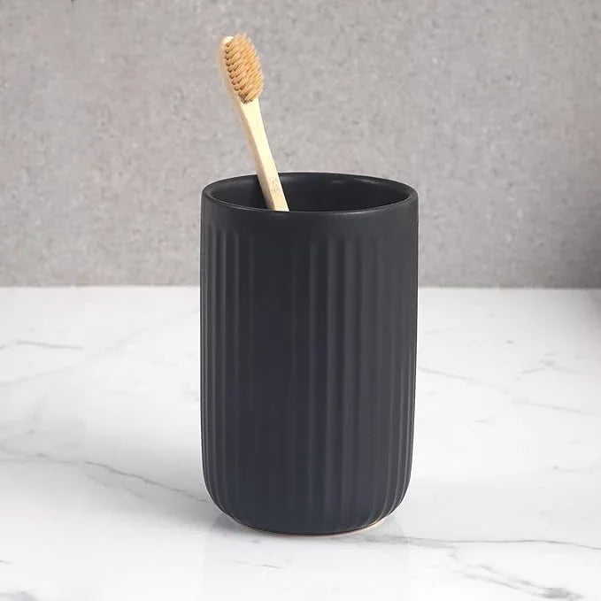 Matte Black Toothbrush Holders for Bathrooms - Ceramic Toothbrush Toothpaste Holders Set, Black Bathroom Tumbler Cups Reusable Toothbrush Cup Black Mouthwash Cup, Bathroom Counter Organizer. - ModernBath