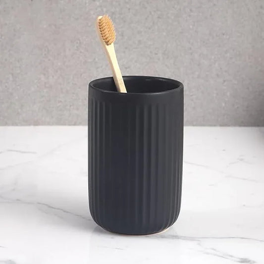 Matte Black Toothbrush Holders for Bathrooms - Ceramic Toothbrush Toothpaste Holders Set, Black Bathroom Tumbler Cups Reusable Toothbrush Cup Black Mouthwash Cup, Bathroom Counter Organizer. - ModernBath