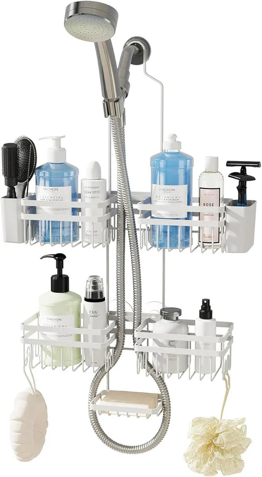 STAHLHEART Shower Caddy Hanging for Bathroom Organizers and Storage - 3-Tier Adjustable Anti-Swing Shower Organizer Hanging with Heavy-Duty Suction Cups, Damage-Free Rustproof (White) - ModernBath