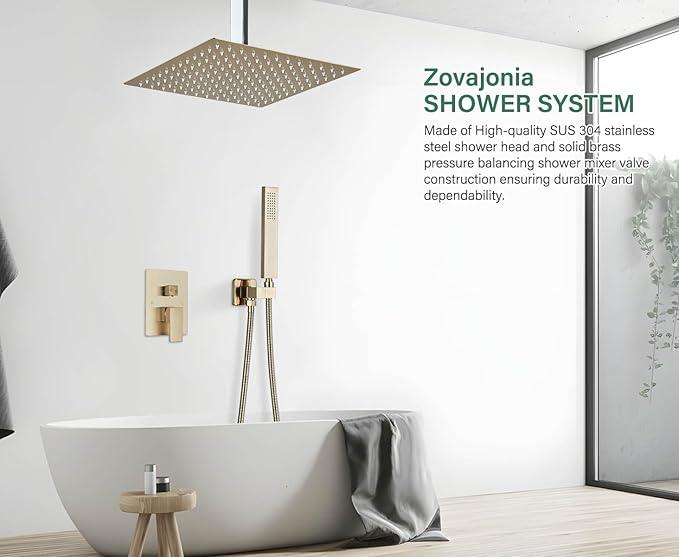 Shower Faucet Set Rain Shower System with 10 Inches Rain Shower Head and Handheld Spray, Bathroom Shower Fixtures Brushed Gold Shower Kit with Brass Valve,Ceiling Mounted - ModernBath