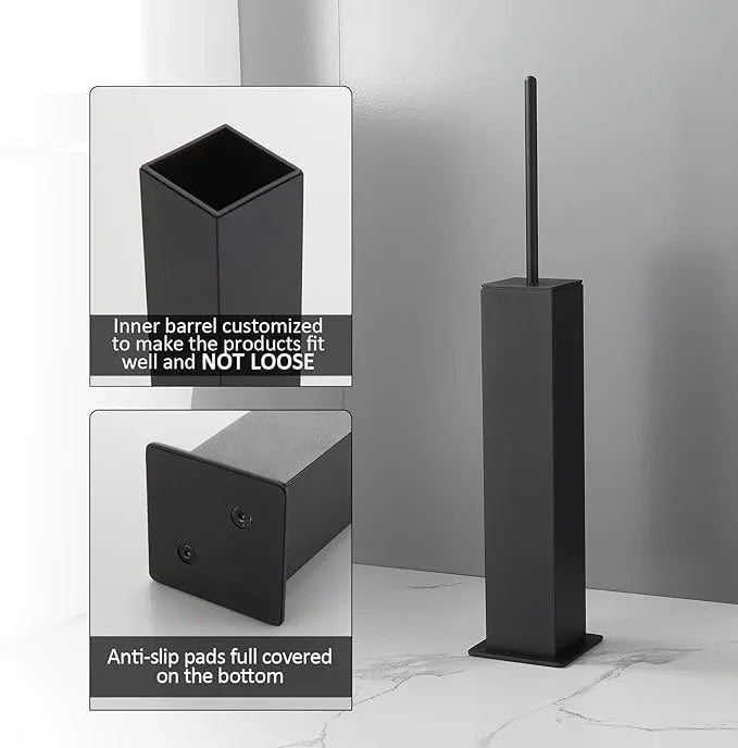 BGL Toilet Brush with Holder Set Matte Black Aluminium Standing for Bathroom Toilet Bowl Cleaner Brush and Holder Set, Square Design - ModernBath