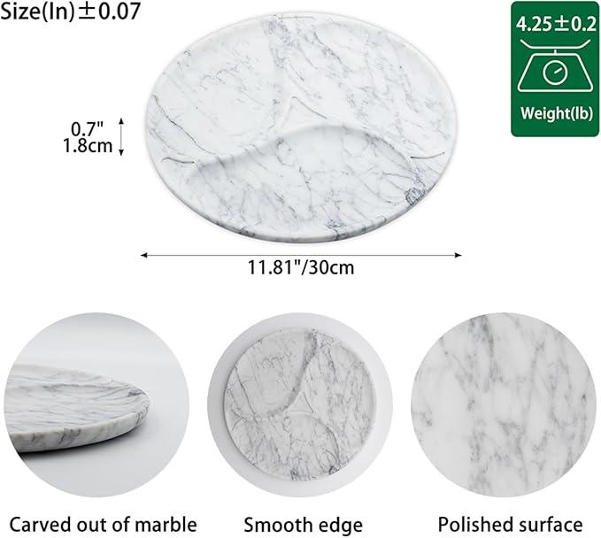 Marmor 100% Natural Marble Bathroom Tray for Perfume, Candles, Jewelry Stone Vanity, Bathroom & Kitchen Counter Organizer and Home Decor (Statuario White Marble Plate with Separate plate) - ModernBath