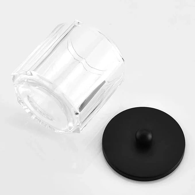 Indecor Home Clear Transparent Apothecary Octagional Shaped Glass Canister Jar With Matte Black Metal Lid Cover for Bathroom Organization, Cotton Balls, Q Tips, and Small Accessories, Bath Storage - ModernBath