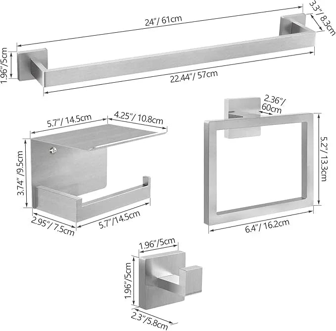 20-Pieces Brushed Nickel Bathroom Hardware Set, 24 Inch Bath Towel Bar Set, Stainless Steel Towel Racks for Bathroom Wall Mounted - ModernBath