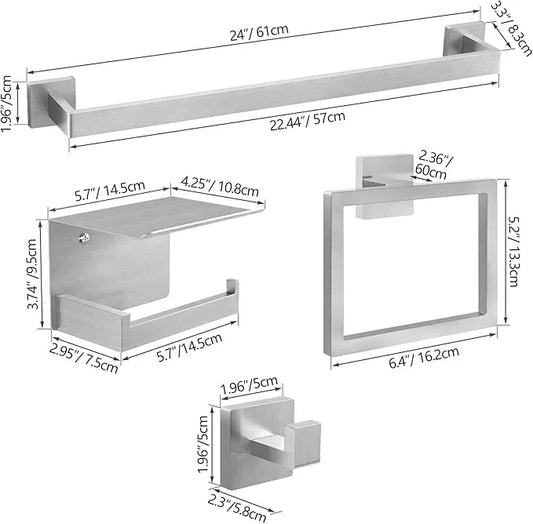 20-Pieces Brushed Nickel Bathroom Hardware Set, 24 Inch Bath Towel Bar Set, Stainless Steel Towel Racks for Bathroom Wall Mounted - ModernBath