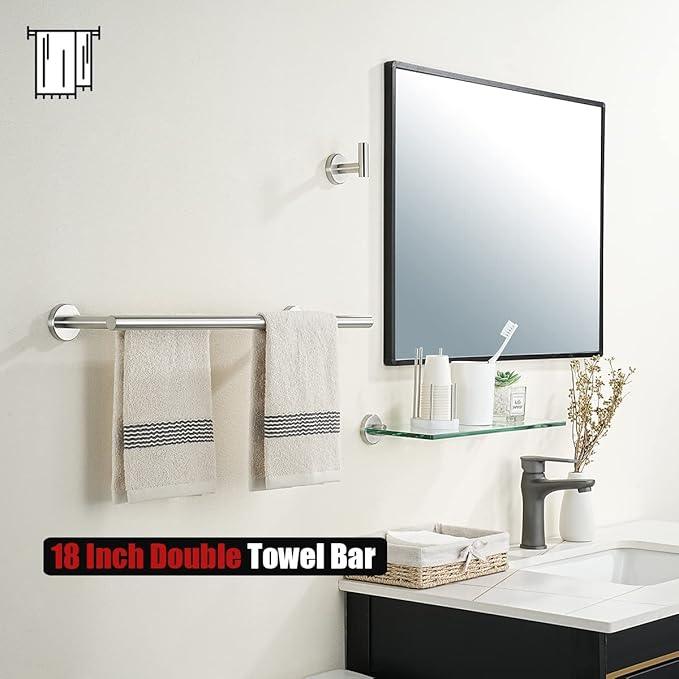 JQK Double Bath Towel Bar, 20.5 Inch 304 Stainless Steel Thicken 0.8mm Towel Rack Bathroom, Towel Holder Brushed Finished Wall Mount, Useable Length 18 Inch, TB100L18-BN - ModernBath